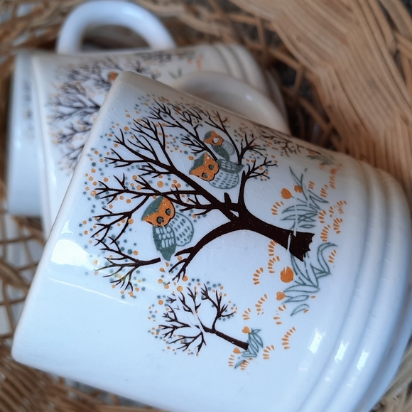 Trio of Vintage Owls in a Tree small mugs - Picture 3 of 11
